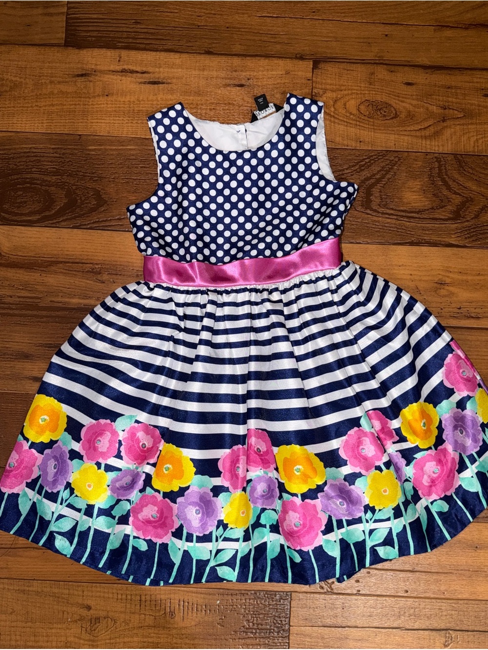 NWOT-Navy Polka Dot & Floral Girls Dress